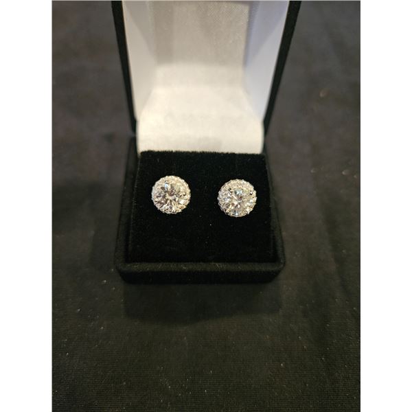 2.00CT TW GRA Certified Moissanite silver round halo earrings. Retail $1,430