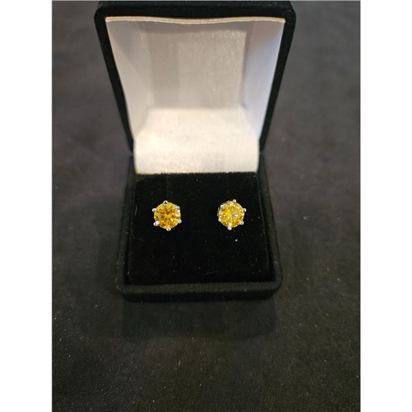 2.00CT TW GRA Certified Moissanite silver golden yellow set earrings. Retail $1,355