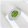 Image 3 : 18k White Gold 4.11 ctw Oval Peridot & Pave Diamond Matte Hammered Cocktail Ring