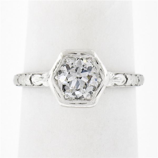 Antique Orange Blossom Platinum Old Cut 0.60 ctw G VS Diamond Engagement Ring