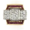 Image 1 : Unique Vintage Retro 14k Gold & Platinum 2.75 ctw Diamond & Ruby Insert Ring Set