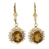 Image 1 : 14k Yellow Gold Oval Citrine Solitaire w/ 0.20 ctw Diamond Drop Dangle Earrings