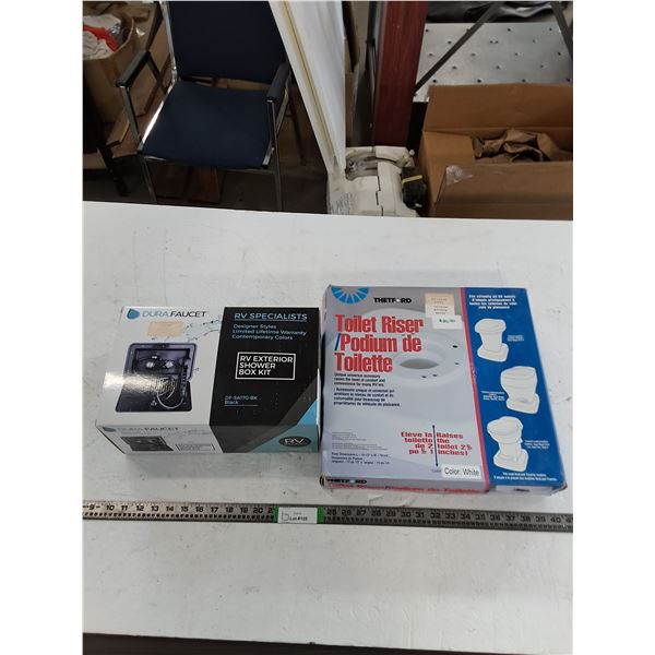 RV Toilet Riser, Exterior Shower Box Kit (Both New)