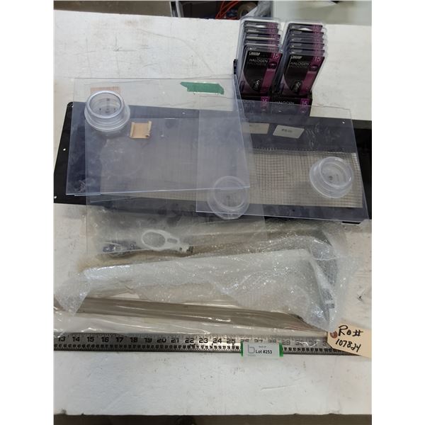 RV Awning Pieces, Halogen Bulbs (NIB), Door Sliders, Fridge Roof Vent