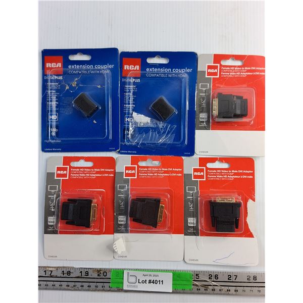 RCA Extension Coupler and Female HD Video to Male DVI Adapters - Sealed