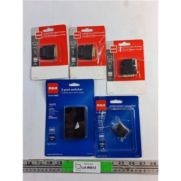 RCA Female HD Video to Male DVI Adapters, 3 Port Switchers and Extension Coupler