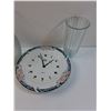 Image 2 : Battery Wall Clock & (2) Glass Vases