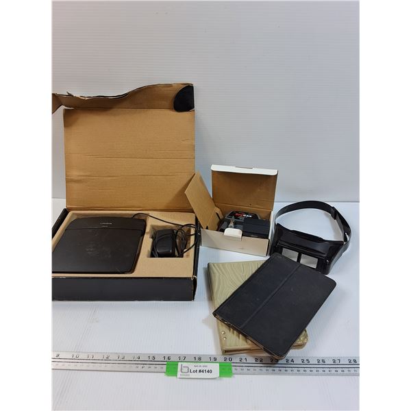 WiFi Router, Digimax Surge Protector, (2) Tablet Cases