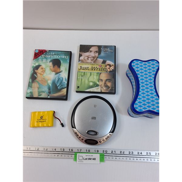 Durabrand CD Portable Player, Battery Pack, Dog Bone Tin, (2) DVDS