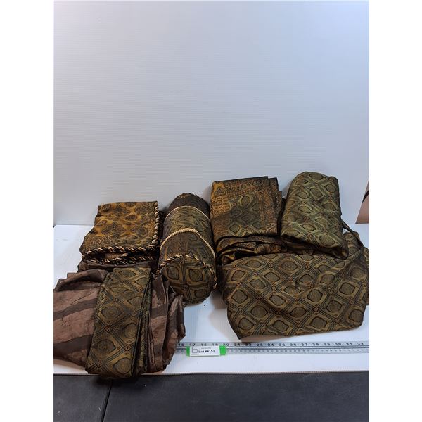 (4) Curtain Panels, Pillow Cases, Queen Bed Skirt, Roll Pillow