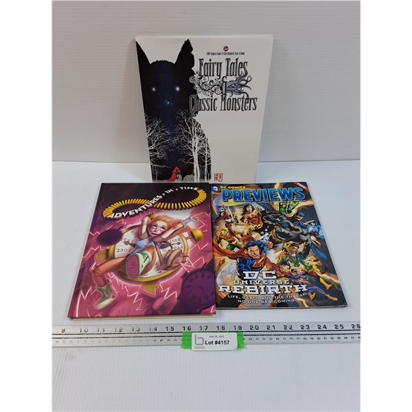 (3) Books: DC Comics Previews, Adevntures in Time, Fairy Tales & Classic Monsters