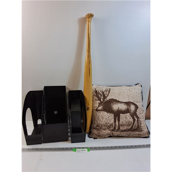 Wood Baseball Bat (Worn), Cariboo Pillow, Office Organizers