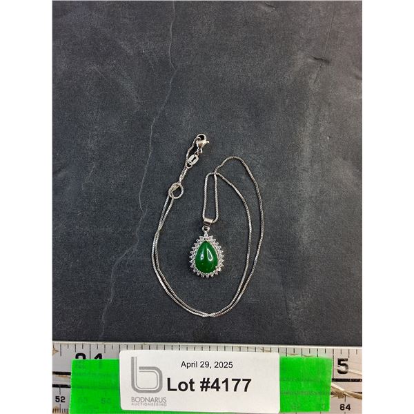 Silver Necklace with Green Stone Pendant