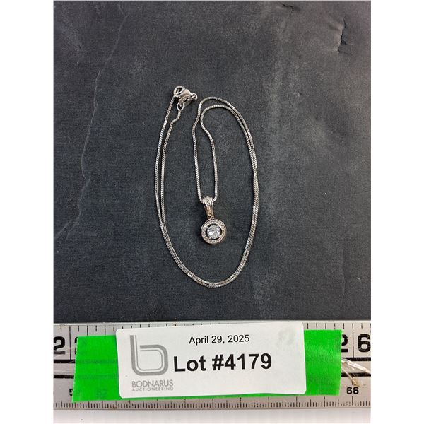 Silver Necklace with Diamond Pendant - Authenticity Not Guaranteed