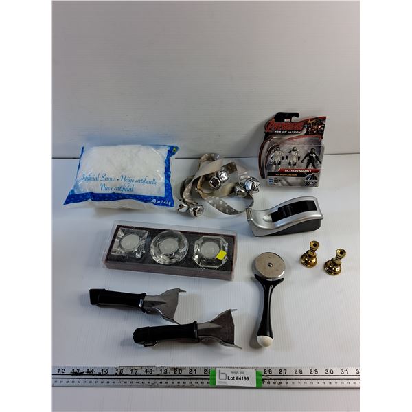 Marvel Avengers Figurines, Pizza Cutter, Pot Handles, Artificial Snow, Candle Holders and Misc