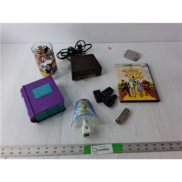 Wizard of Oz DVD, Snow White Cup, Tinker Bell Night Light-As Is, Misc.