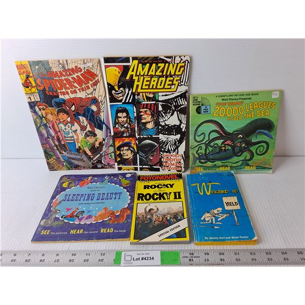 (6) Vintage Books/Comics- Spider-Man, Rocky, Sleeping Beauty, Misc.
