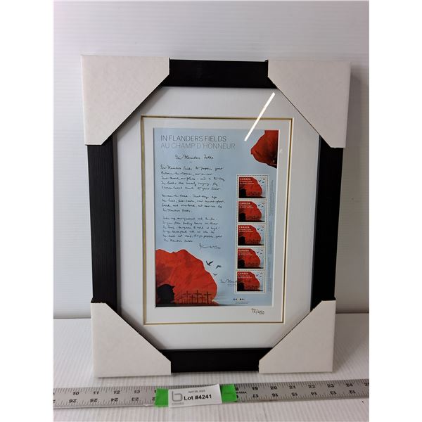 Framed In Flander's Fields Poem & Stamps Approx. 16" x 12".75"