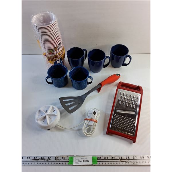 Ceramic & Enamel Mugs, Spatula, Party Cups and Cheese Grater