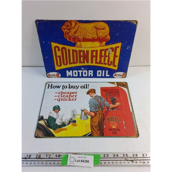 Shell & Golden Fleece Motor Oil Wall Hanging Signs 12 x 8"