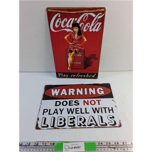 Coca Cola & Warning Wall Hanging Signs 12 x 8"