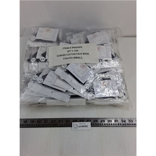 Case Bag of 100 Curved Cotton Youth Small Face Masks - Taped Shut