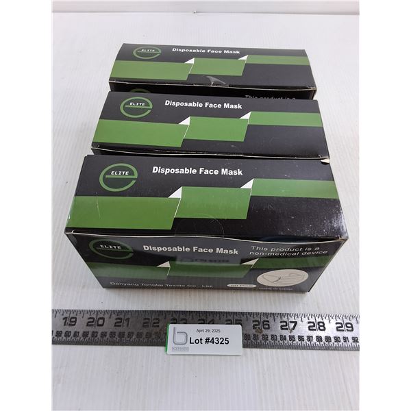 (3) Boxes of 50 Elite Disposable Face Masks - NIB