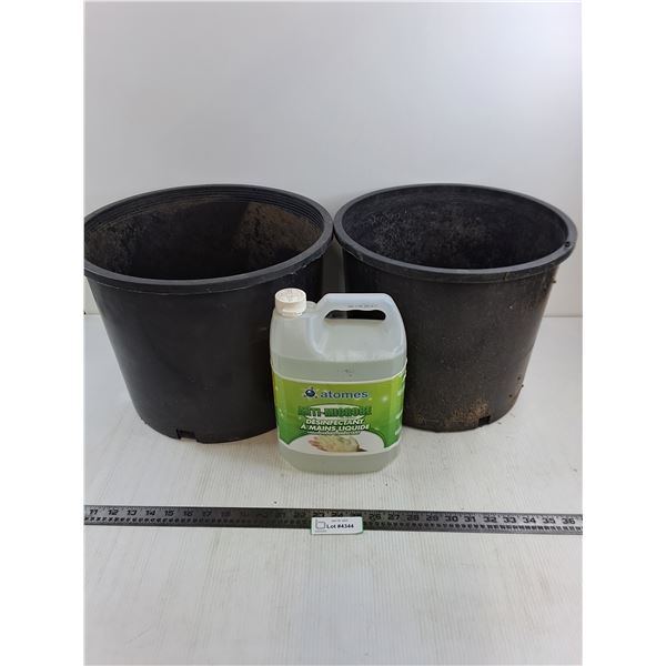 (2) Plastic Plant Pots - Largest 15" Dia x 12" Tall, 3.78L Atomes Hand Disinfectant - Cannot Ship!