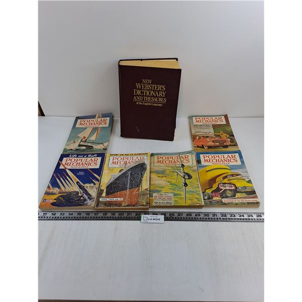 1991 Webster's Dictionary, (6) Vintage Popular Mechanics Magazines from 1940's/50's