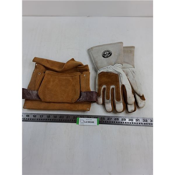 Leather Workman's Lot (Gander Brand High Wrist Gloves, Tool Pouch)