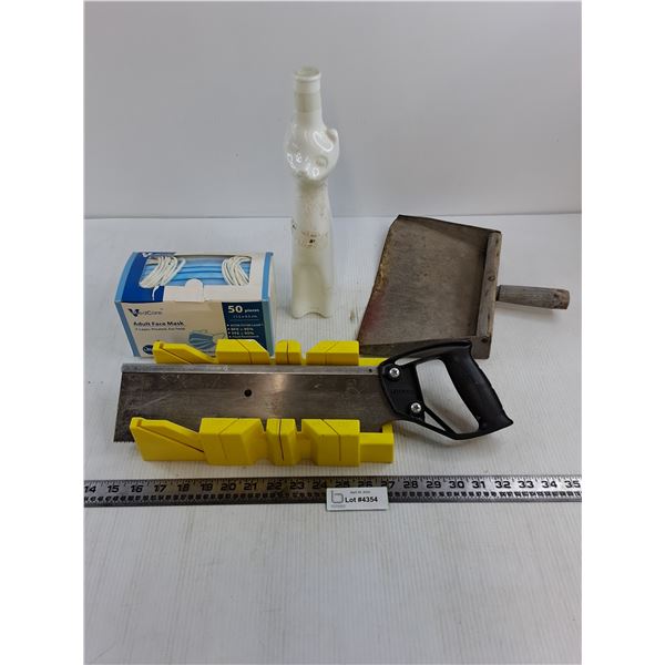 Stanley Mitre Saw, Box of 50 Adult Face Masks - Appears Unopen, Vintage Dustpan, Cat Bottle