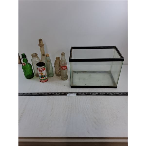Aquarium 14" x 8.5" x 10", Glass Bottles - Some May be Vintage - Cannot Ship!