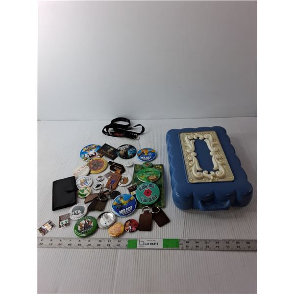 Decorative Plastic Storage Container 15" Long, Miscellaneous Buttons