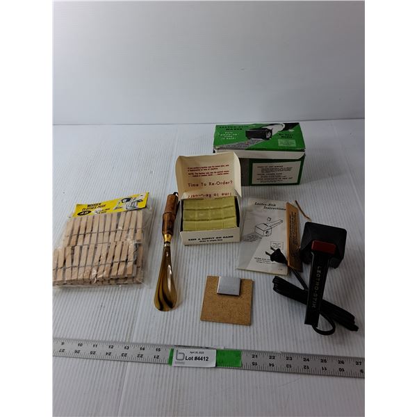 Wood Clothespins, Shoehorn, Lectro-Stik Waxer, Untested