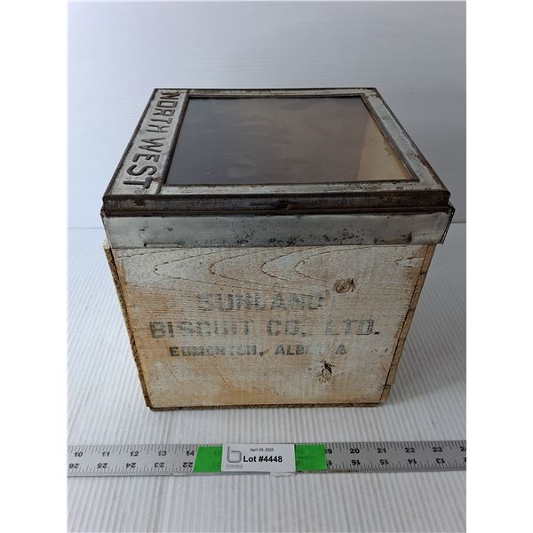 Sunland Biscuit Co. Box with Northwest Metal Lid 10" Tall x 9"