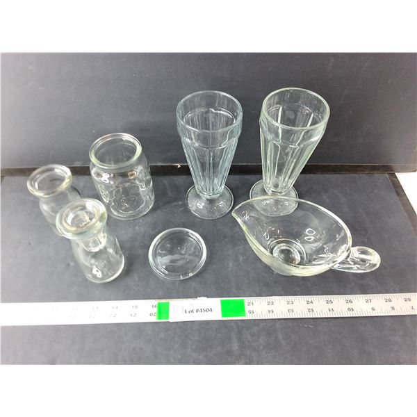 Dish Lot- (2) Glasses, Creamer, Decanter, Misc.