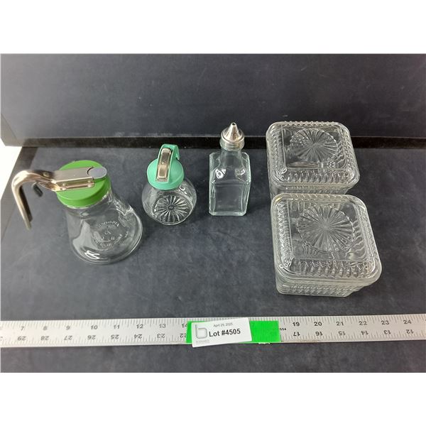 Dish Lot- (2) Creamers, (2) Sugar Bowls, Vinegar Dispenser