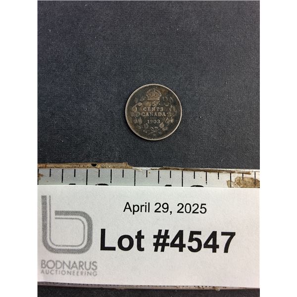 Antique 1903 Canadian 5 Cents Coin