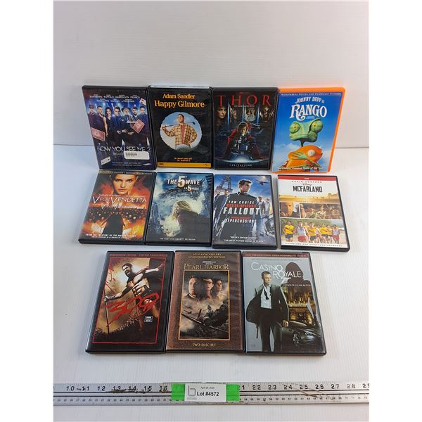 (11) DVD Movies - Pearl Harbor, 300 Spartans and Rango