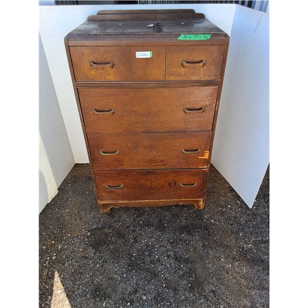 ** Vintage Wooden Wheeled 4-Drawer Dresser - 1 wheel off - As is - Cannot Ship!