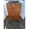 Image 1 : ** Vintage Wooden Wheeled 4-Drawer Dresser - 1 wheel off - As is - Cannot Ship!