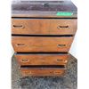 Image 2 : ** Vintage Wooden Wheeled 4-Drawer Dresser - 1 wheel off - As is - Cannot Ship!