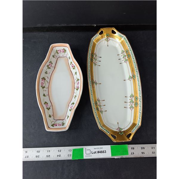 (2) Handpainted Trays- China/Japan Up to 12" Long