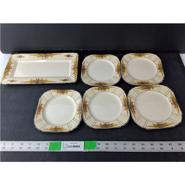 English Ceramic Tray & (5) Dessert Plates