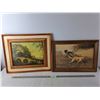 Image 1 : (2) Framed Paintings- Bridge & Dog Themes Up to 21" Long x 18" Wide
