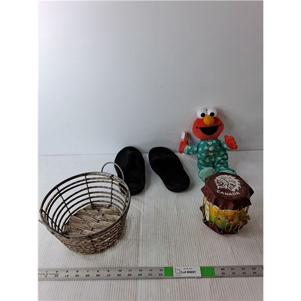 Elmo Stuffie, Indigenous Drum, Woven Basket, Slippers-39/40