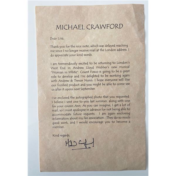 Michael Crawford signed letter