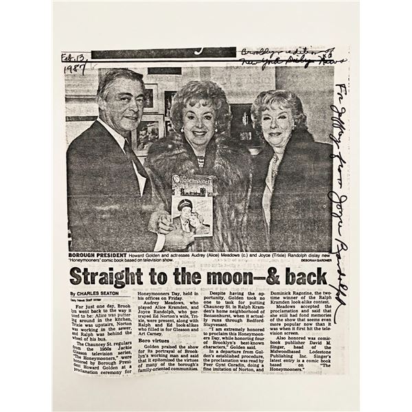 The Honeymooners Joyce Randolph signed paper