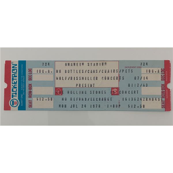 Rolling Stones ticket Anaheim Stadium &/24/78