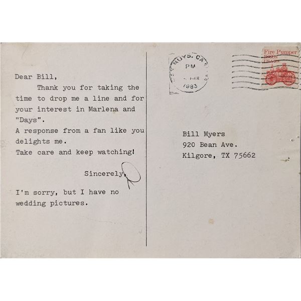 Deidre Hall Signed Post Card Photo